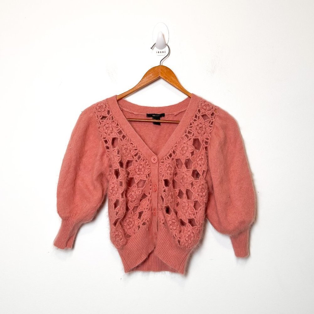 Mango Blush Angora Wool Cropped Knit Cardigan